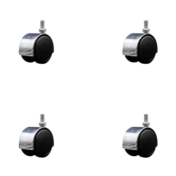 2'' Floor Safe Chrome Hooded Twin Wheel Caster 3/8 Threaded Stem, 4PK